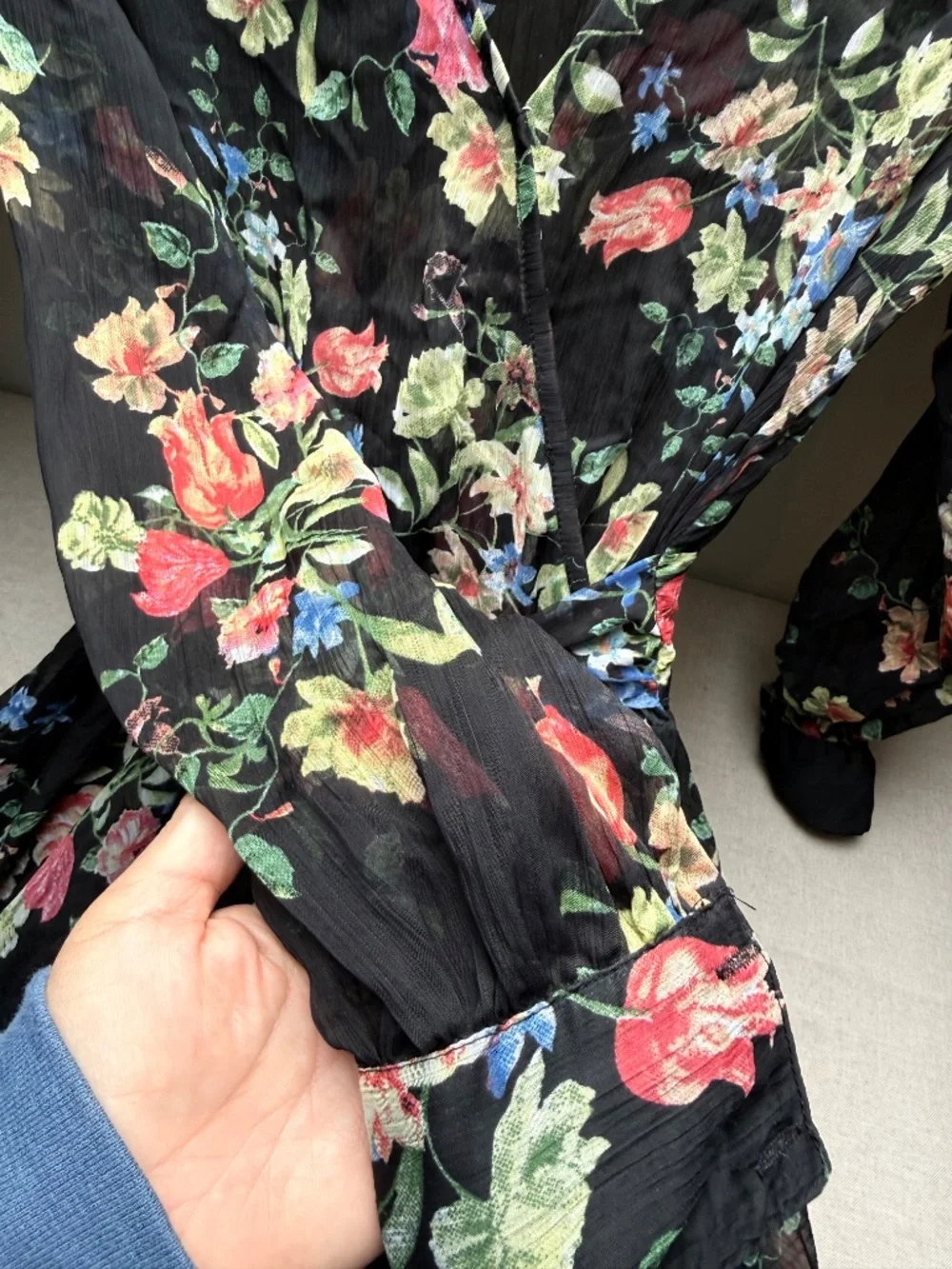 Spy Zone Black Sheer Floral Feminine Summer Maxi Dress Wedding Graduation Size S - Picture 5 of 12